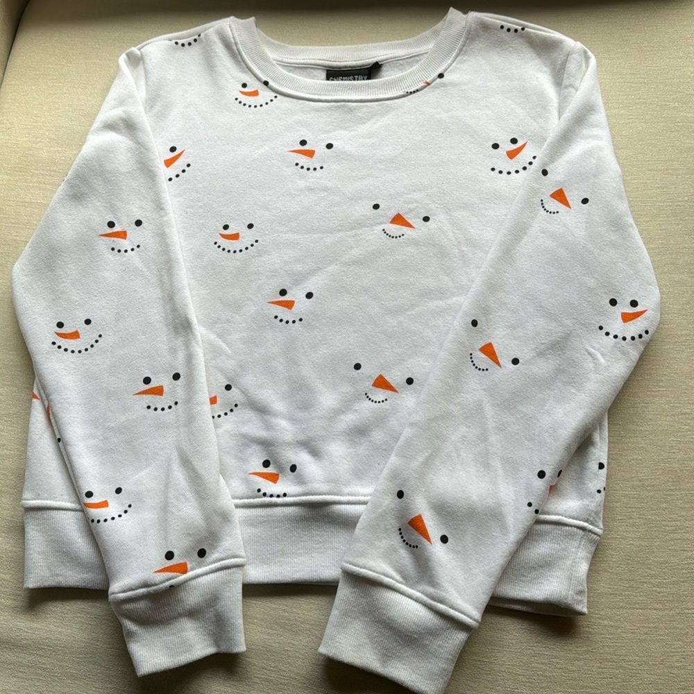 Cropped White Snowman Sweater